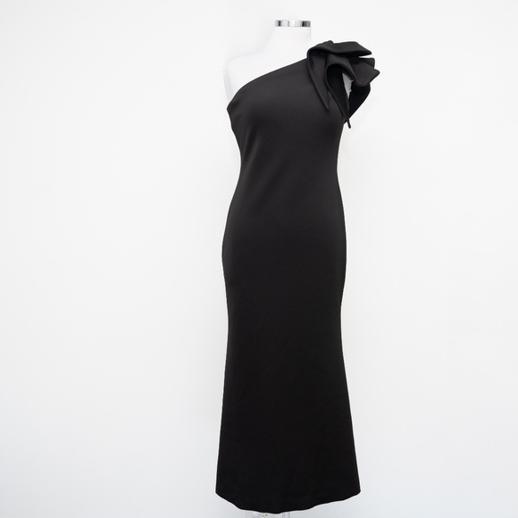 Betsy & Adam - "Daisy" Long Scuba Crepe One Shoulder Dress - Picture 2 of 11